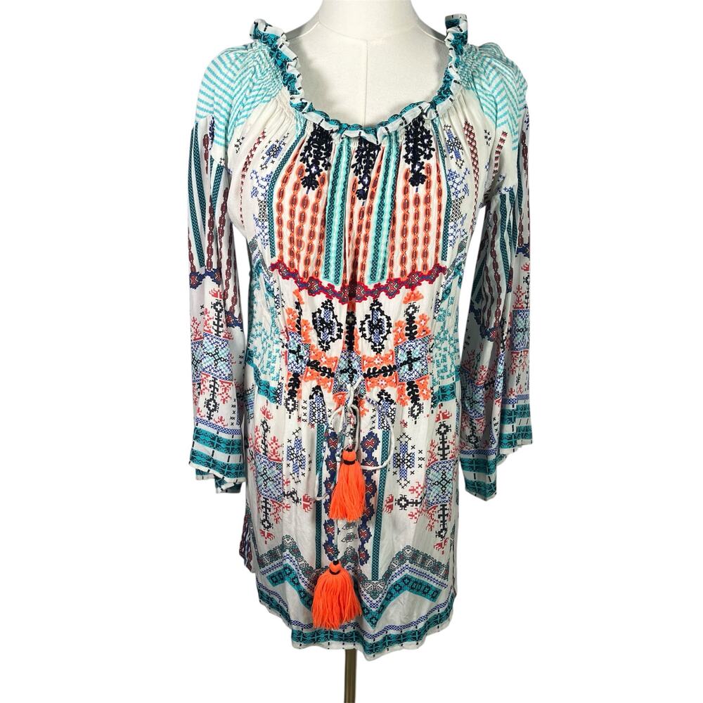 Hemant & Nandita x Revolve Silk Boho Dress M Embroidered Tassel Belt Festival‎